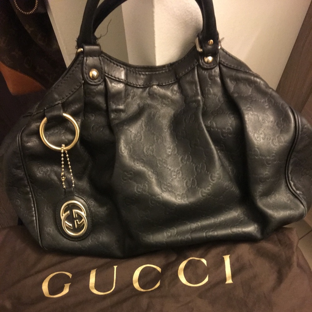 Authentic Gucci 💯Sukey Medium Tote Guccissima Black Leather